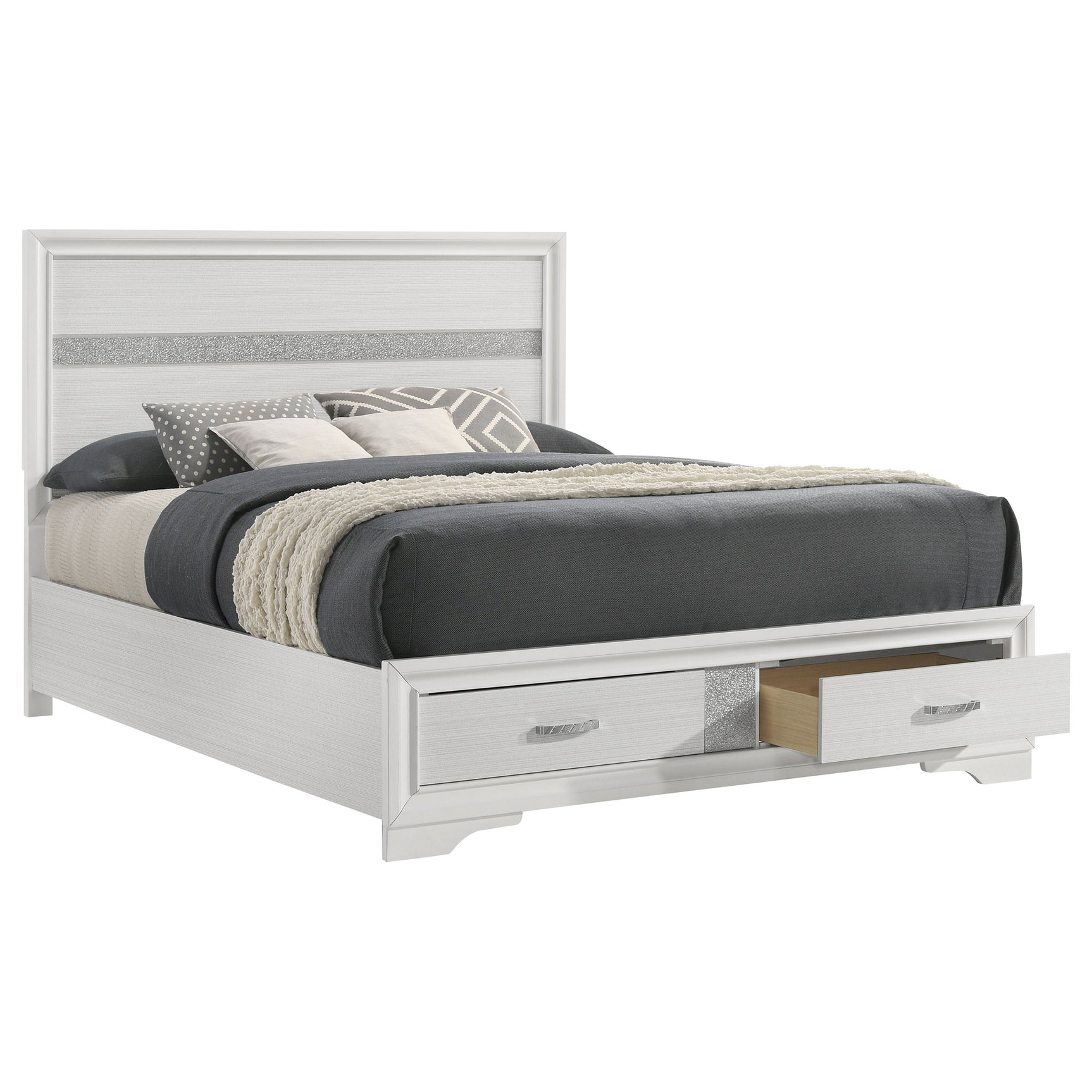 Miranda 51-inch Wood Queen Storage Panel Bed White - Tampa Furniture Outlet