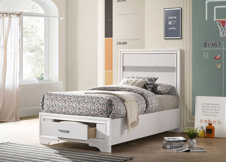 Miranda 51-inch Wood Twin Storage Panel Bed White - Tampa Furniture Outlet