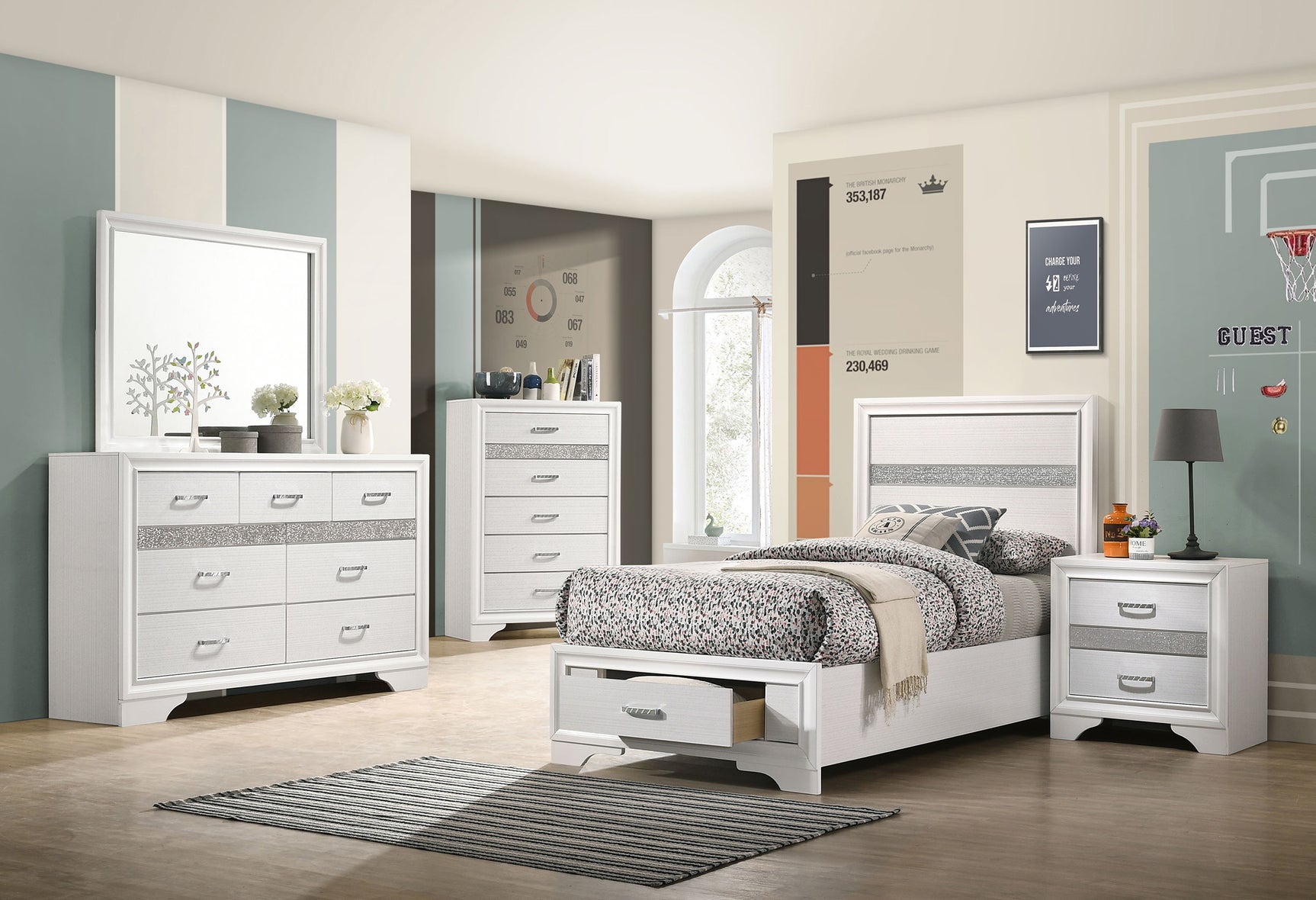Miranda 51-inch Wood Twin Storage Panel Bed White - Tampa Furniture Outlet