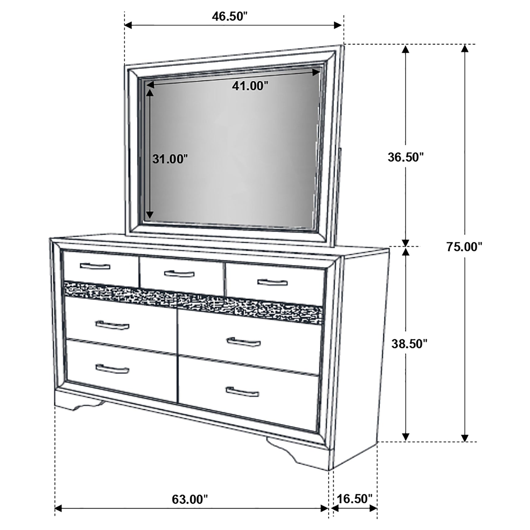 Miranda 7-drawer Dresser with Mirror White - Tampa Furniture Outlet