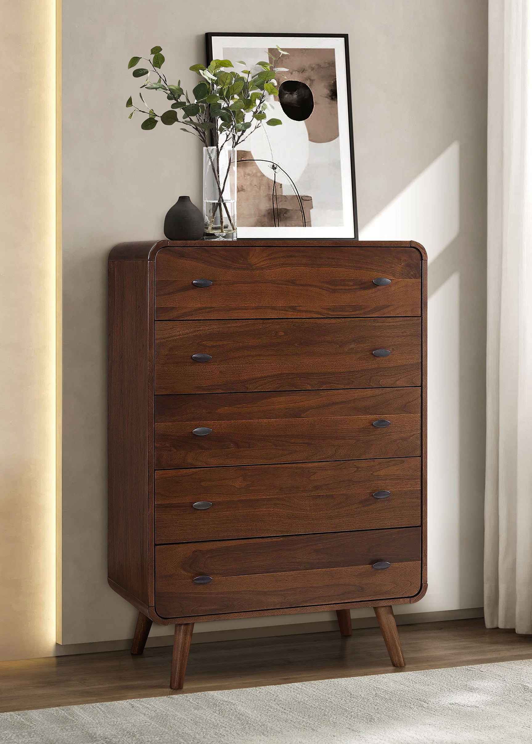 Robyn 5-drawer Bedroom Chest of Drawers Dark Walnut - Tampa Furniture Outlet