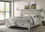 Franco Wood Eastern King Storage Panel Bed Distressed White - Tampa Furniture Outlet