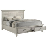 Franco Wood Eastern King Storage Panel Bed Distressed White - Tampa Furniture Outlet