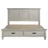 Franco Wood Eastern King Storage Panel Bed Distressed White - Tampa Furniture Outlet