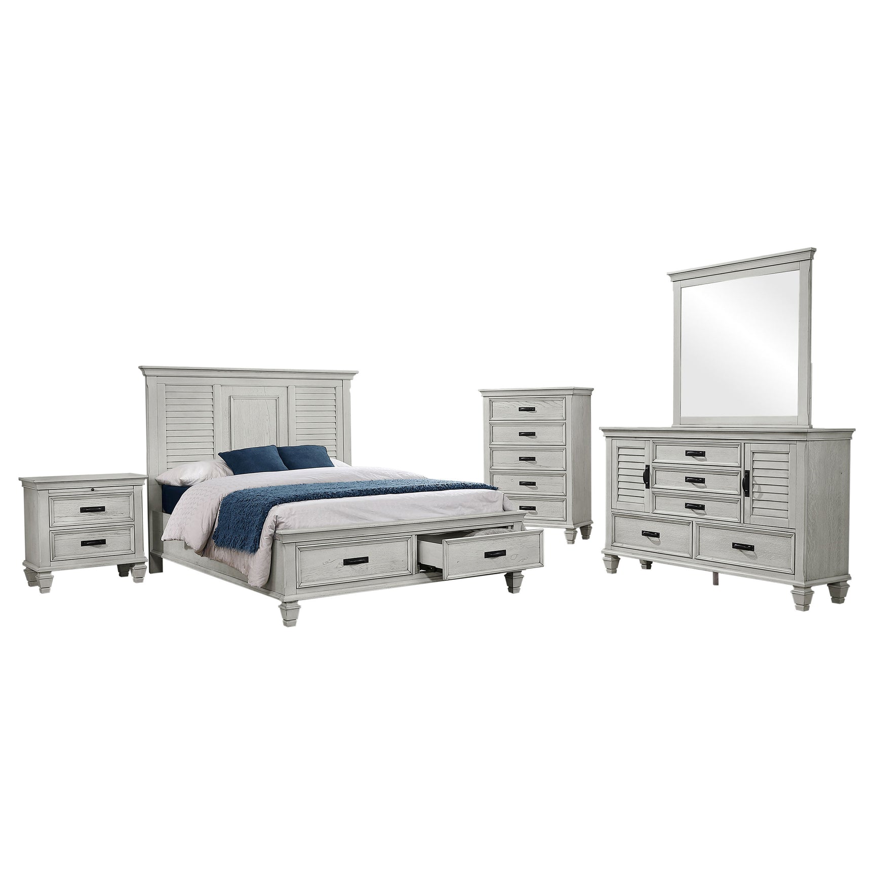 Franco 5-piece Queen Bedroom Set Distressed White - Tampa Furniture Outlet