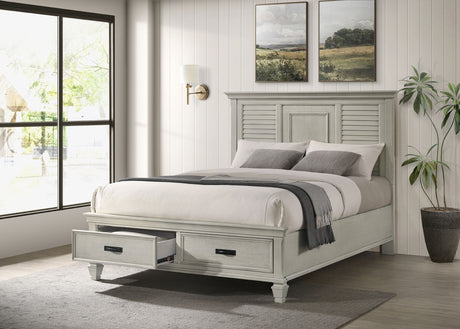 Franco Wood Queen Storage Panel Bed Distressed White - Tampa Furniture Outlet
