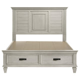 Franco Wood Queen Storage Panel Bed Distressed White - Tampa Furniture Outlet