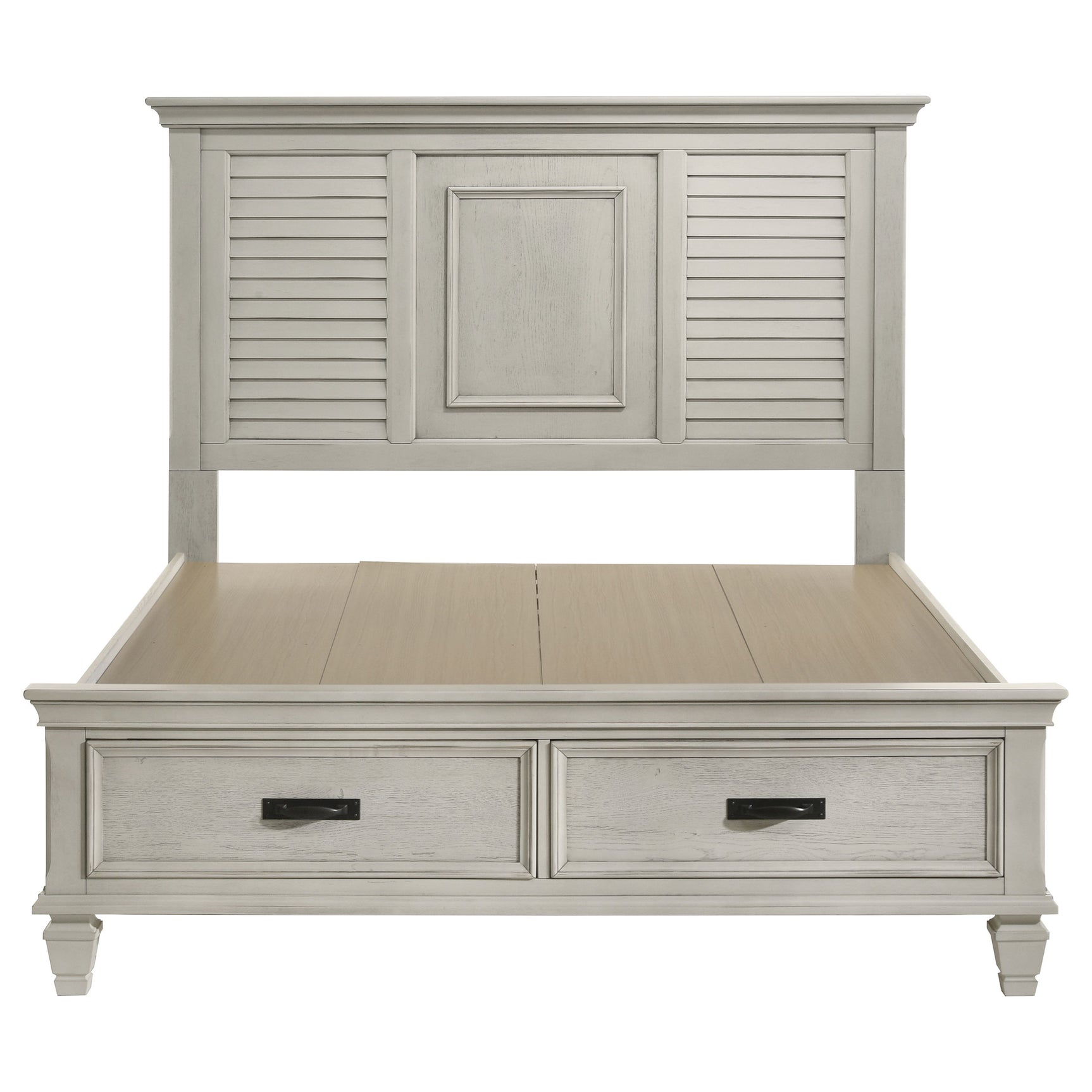Franco Wood Queen Storage Panel Bed Distressed White - Tampa Furniture Outlet
