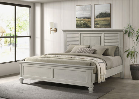 Franco Wood Eastern King Panel Bed Distressed White - Tampa Furniture Outlet