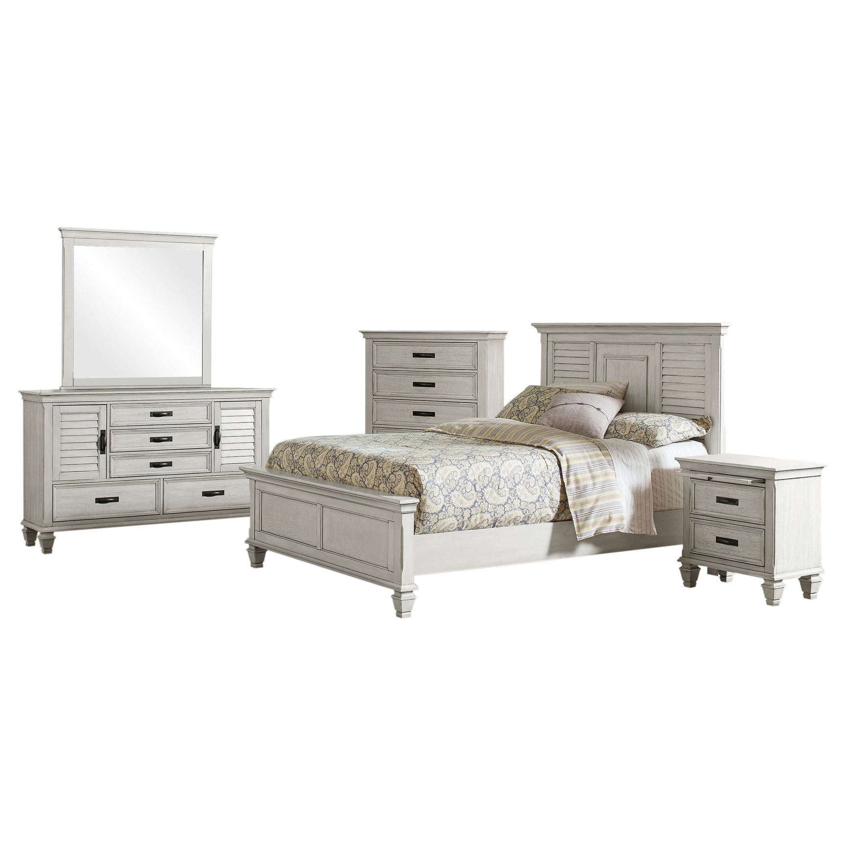 Franco 5-piece Queen Bedroom Set Distressed White - Tampa Furniture Outlet