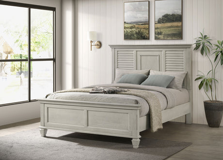 Franco Wood Queen Panel Bed Distressed White - Tampa Furniture Outlet