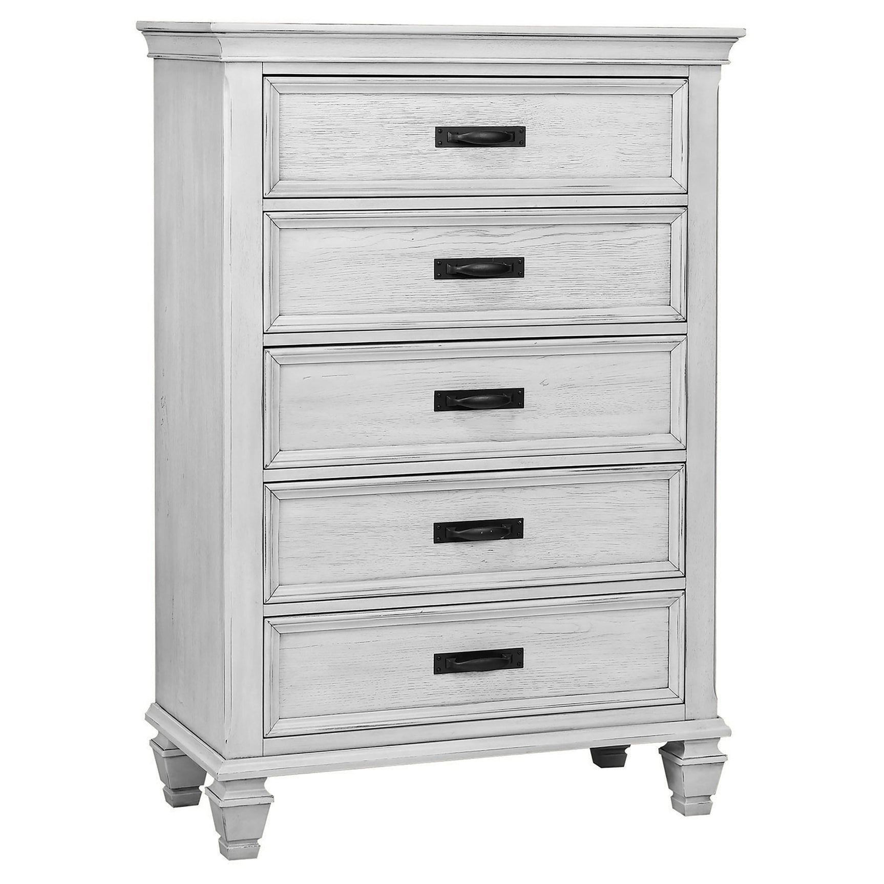 Tampa Furniture Outlet - Coaster - Franco 5-drawer Bedroom Chest Distressed White - 205335