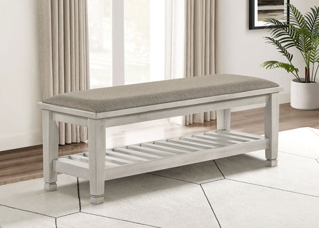 Franco Fabric Upholstered Bench with Shelf Distressed White - Tampa Furniture Outlet