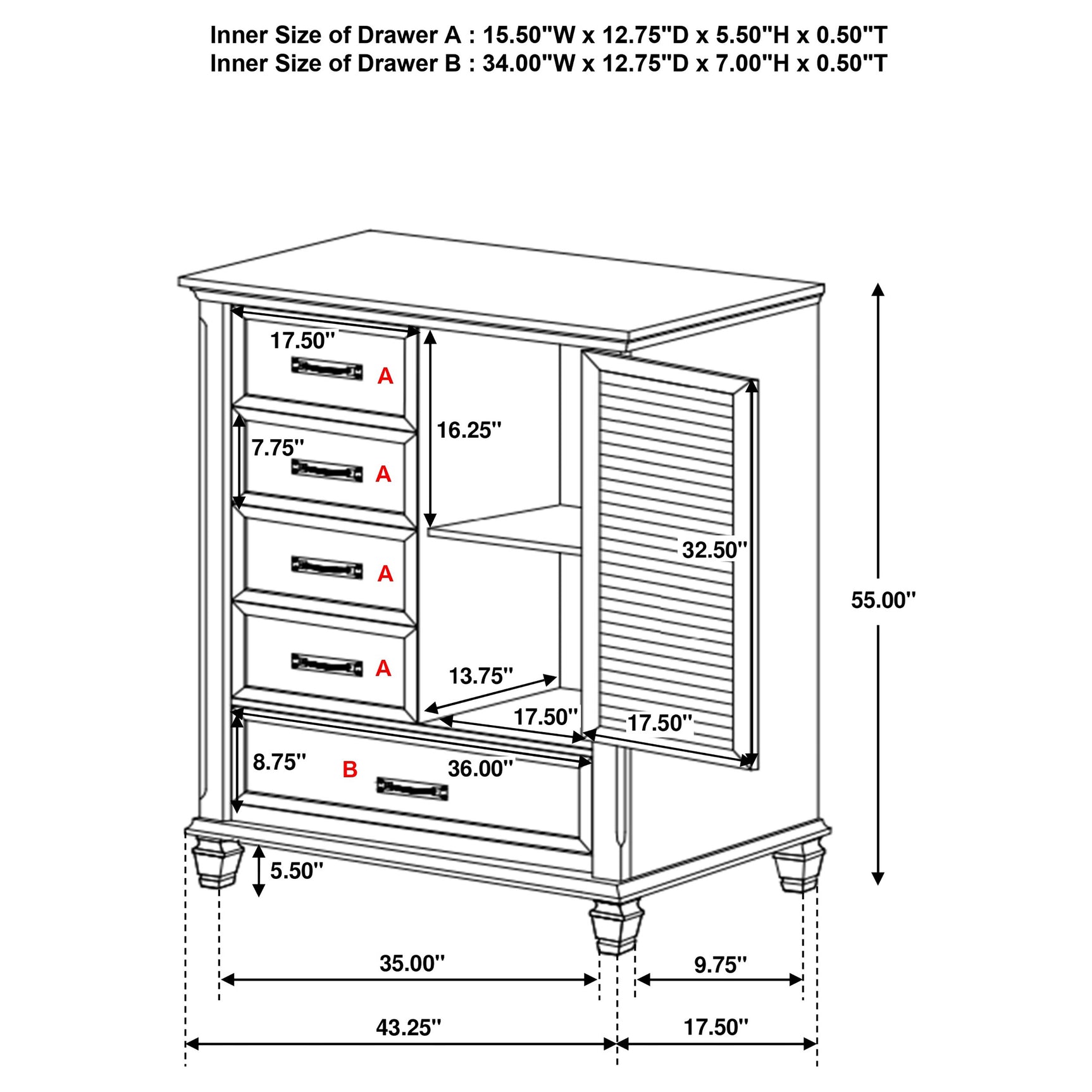 Franco 5-drawer Door Chest Distressed White - Tampa Furniture Outlet