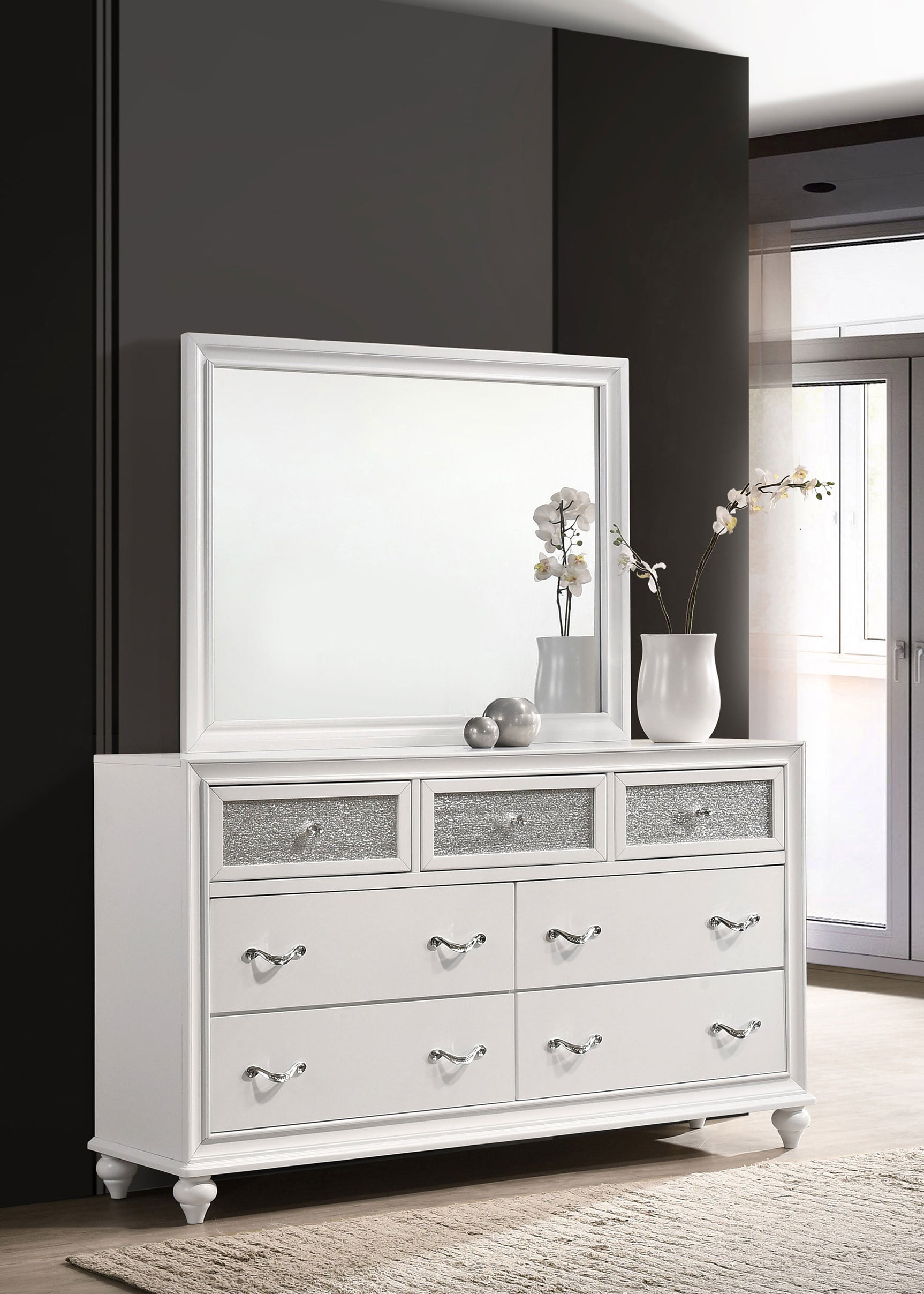 Barzini 7-drawer Dresser with Mirror White - Tampa Furniture Outlet