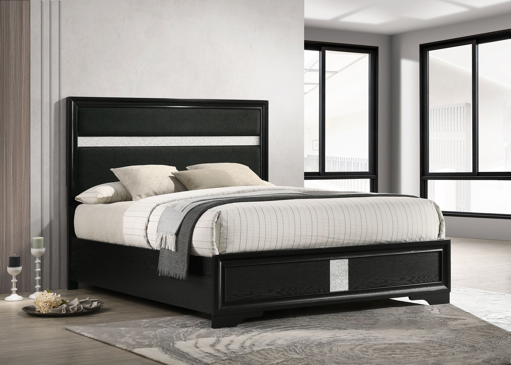 Miranda 54-inch Upholstered California King Panel Bed Black - Tampa Furniture Outlet