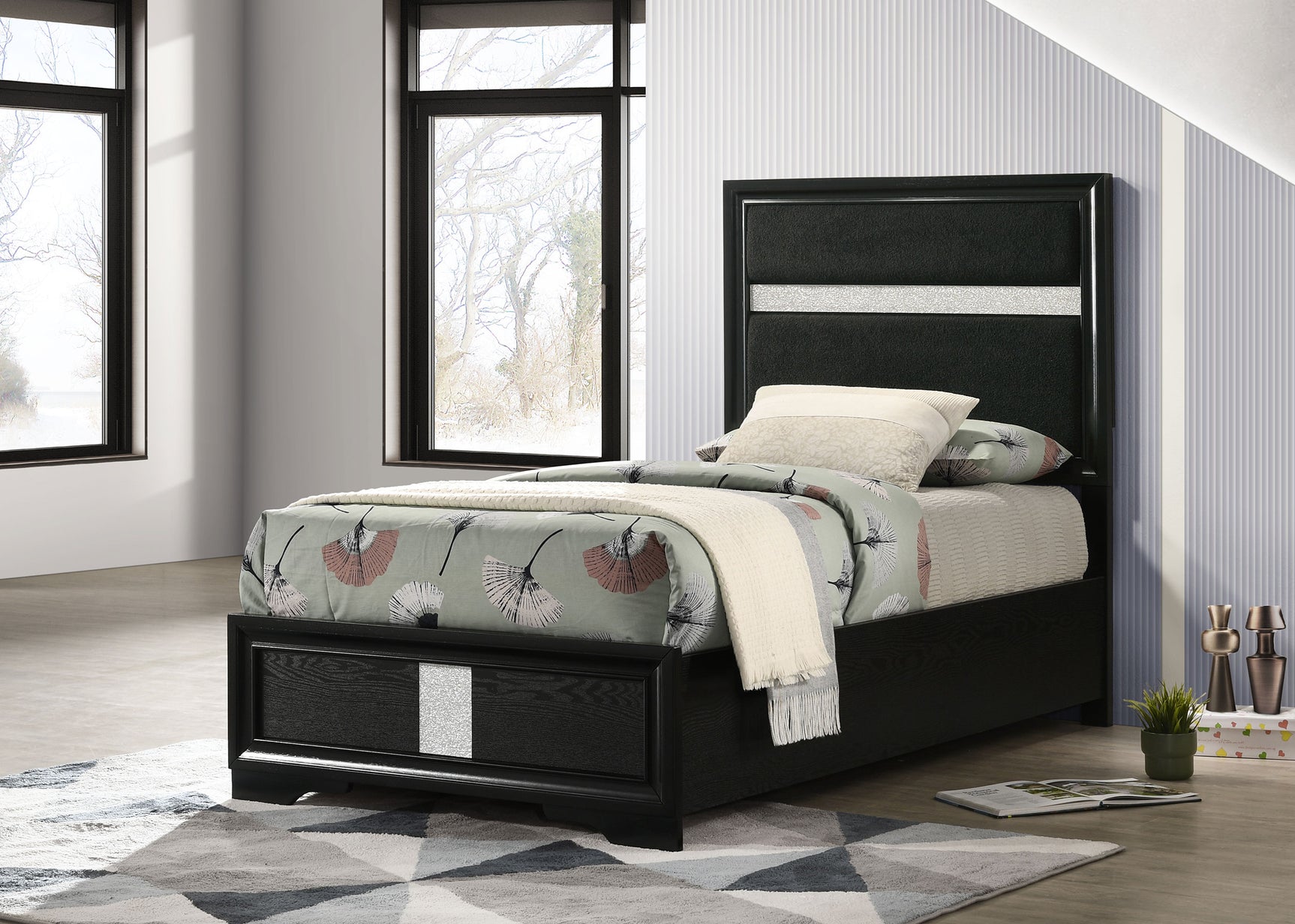 Miranda 54-inch Upholstered Twin Panel Bed Black - Tampa Furniture Outlet