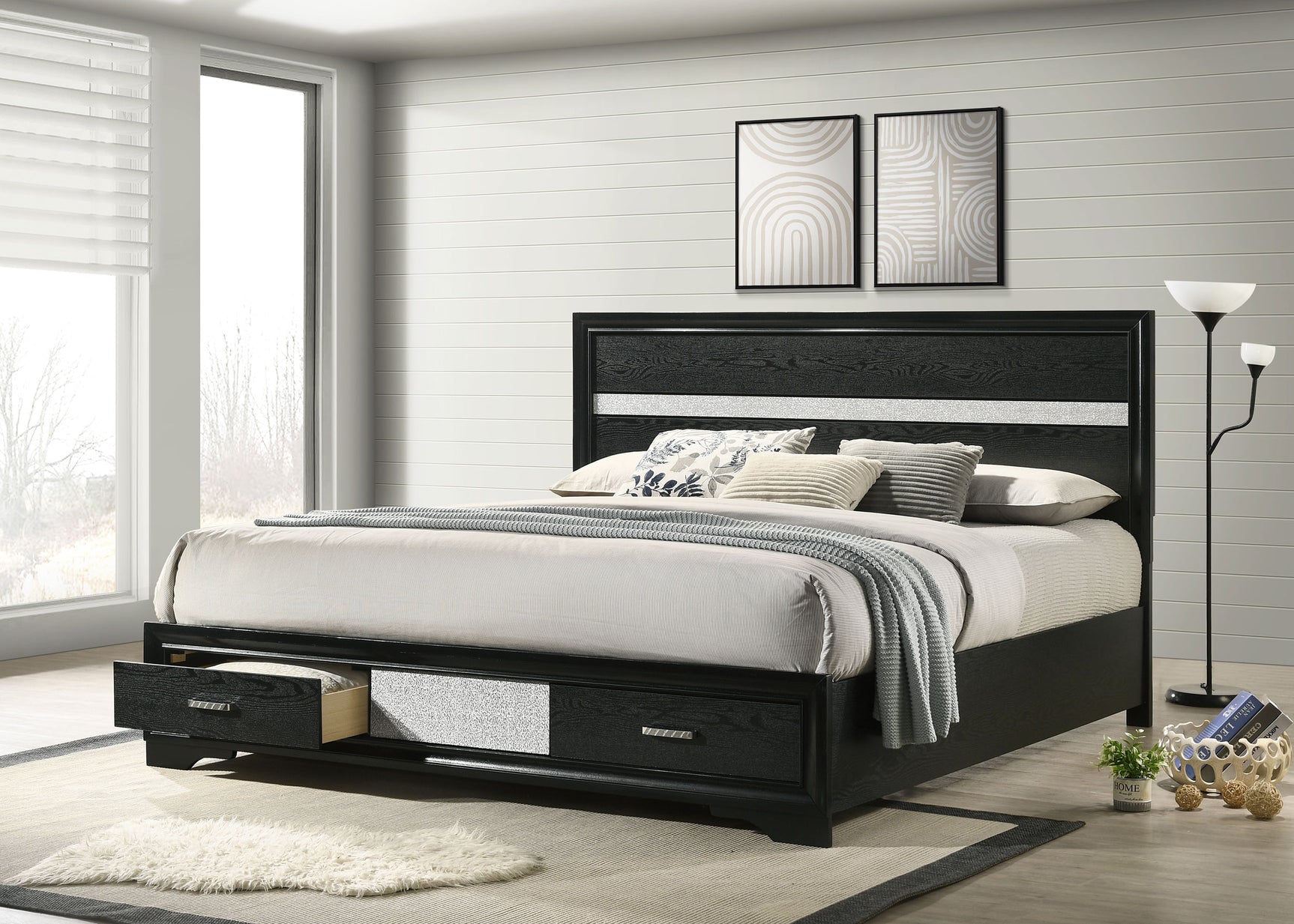 Miranda 51-inch Wood Eastern King Storage Panel Bed Black - Tampa Furniture Outlet