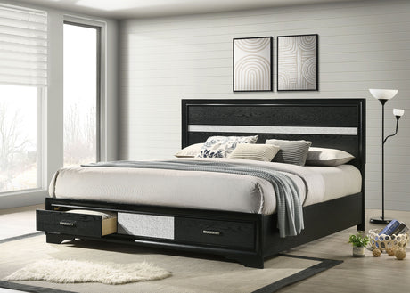 Miranda 51-inch Wood Eastern King Storage Panel Bed Black - Tampa Furniture Outlet