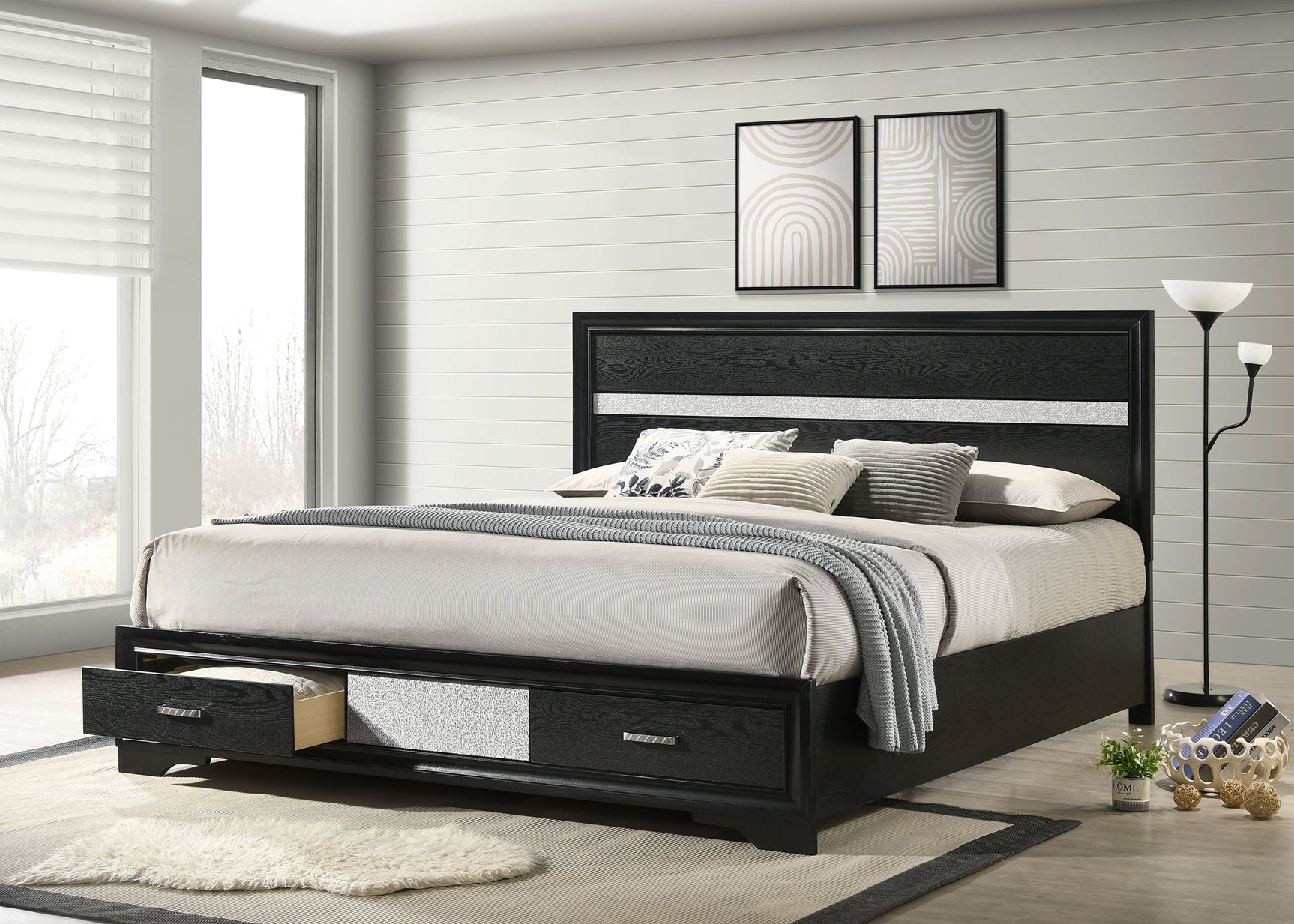 Miranda 51-inch Wood California King Storage Panel Bed Black - Tampa Furniture Outlet
