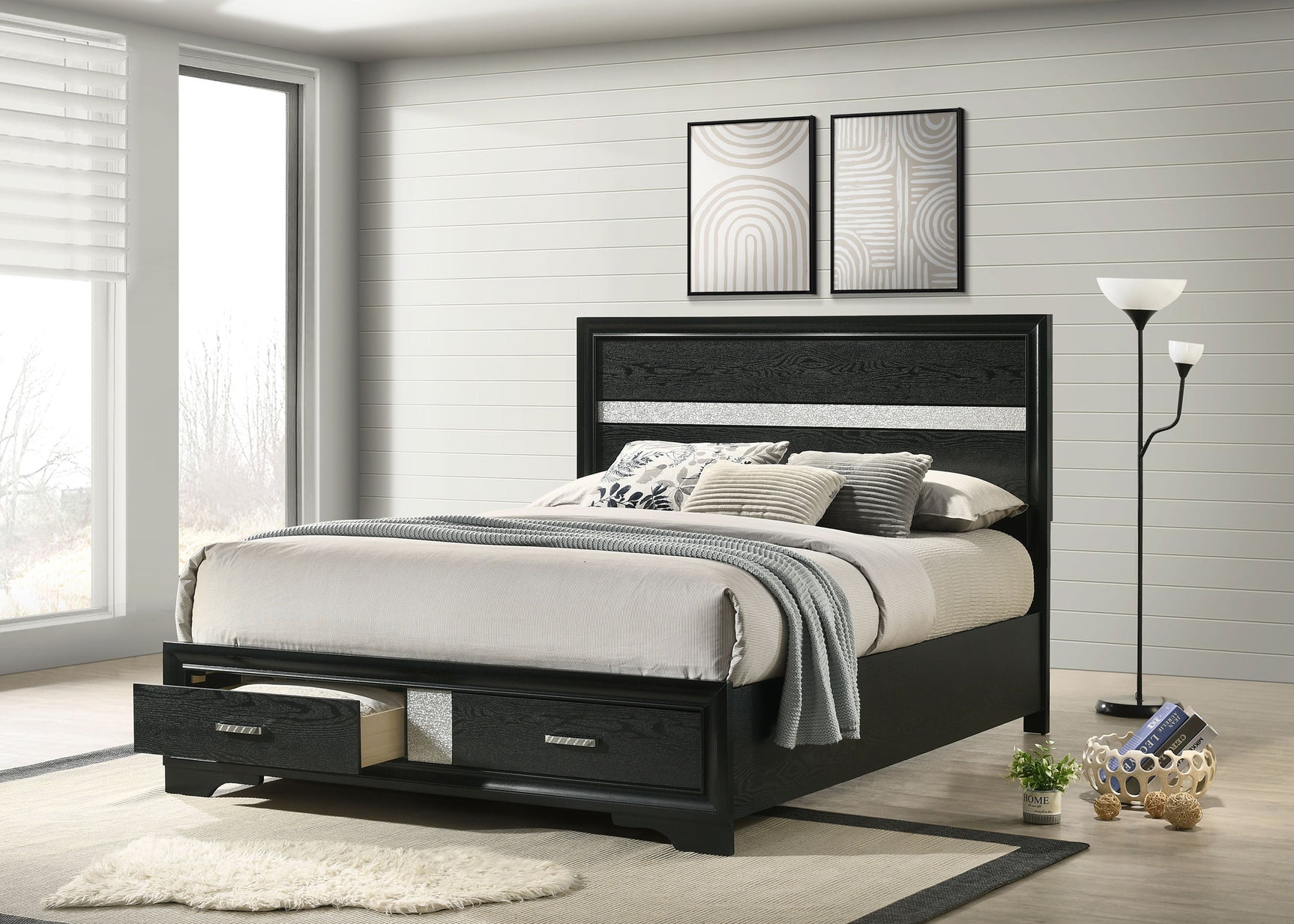 Miranda 51-inch Wood Queen Storage Panel Bed Black - Tampa Furniture Outlet