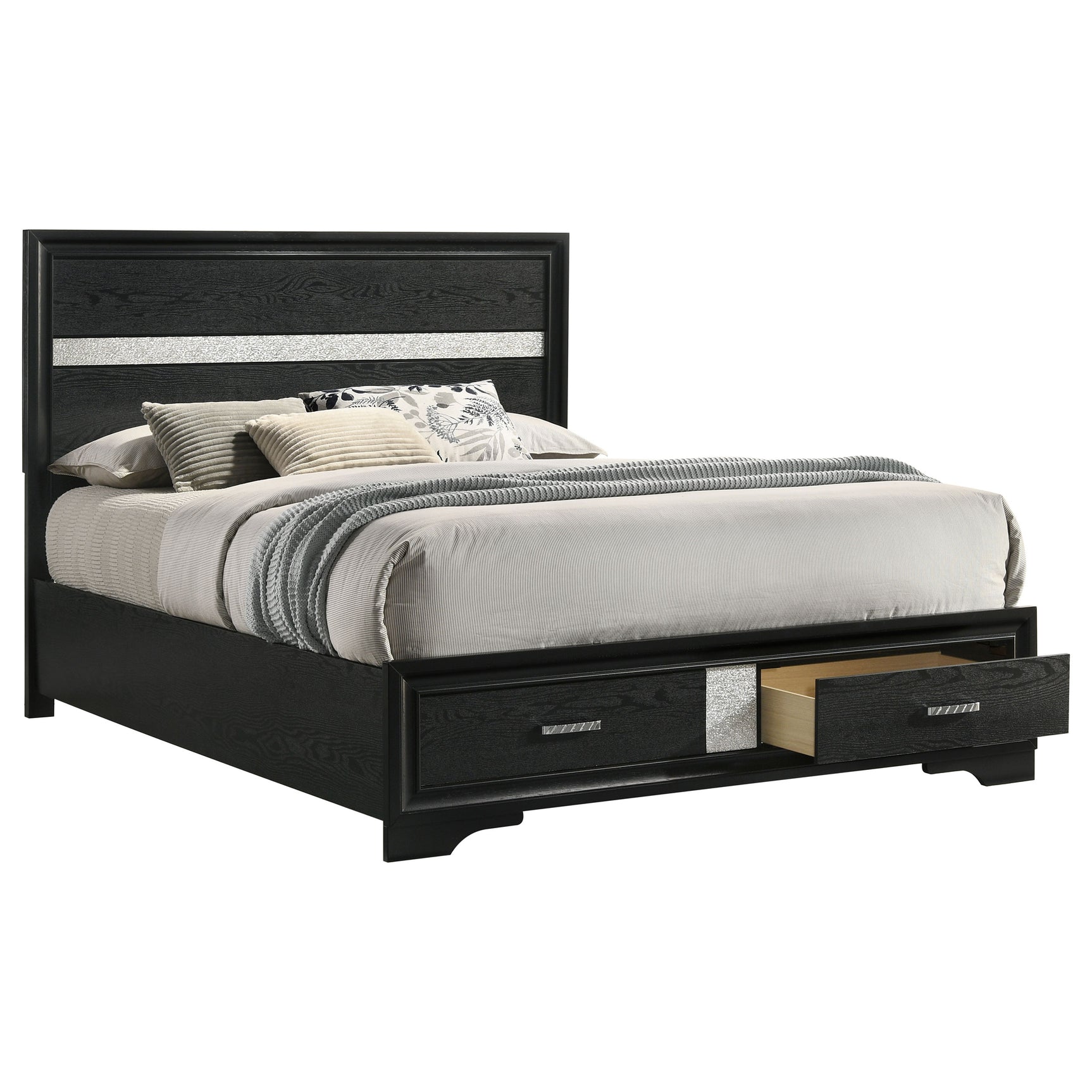 Miranda 51-inch Wood Queen Storage Panel Bed Black - Tampa Furniture Outlet