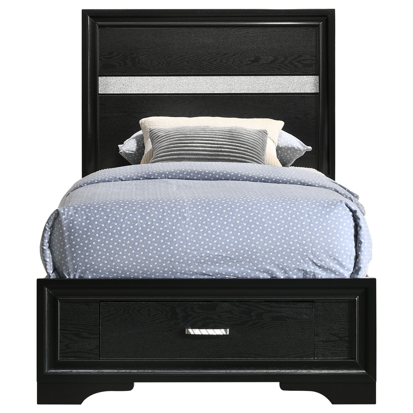 Miranda 51-inch Wood Twin Storage Panel Bed Black - Tampa Furniture Outlet
