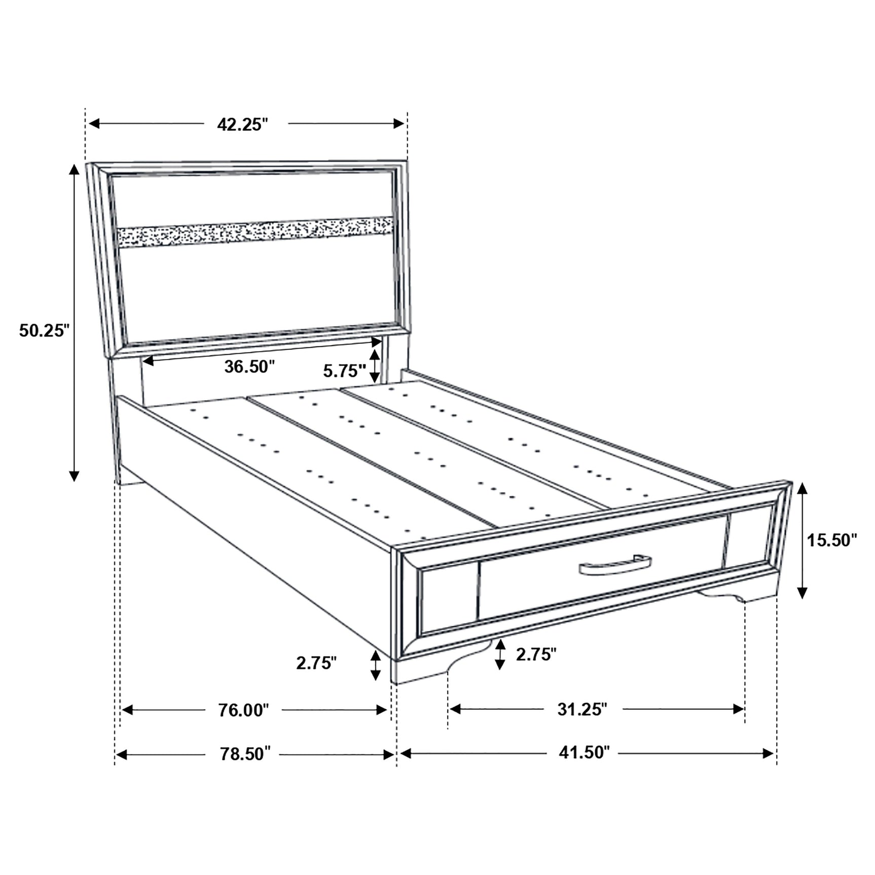 Miranda 51-inch Wood Twin Storage Panel Bed Black - Tampa Furniture Outlet