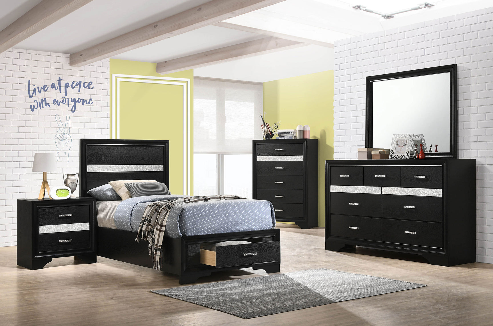 Miranda 51-inch Wood Twin Storage Panel Bed Black - Tampa Furniture Outlet