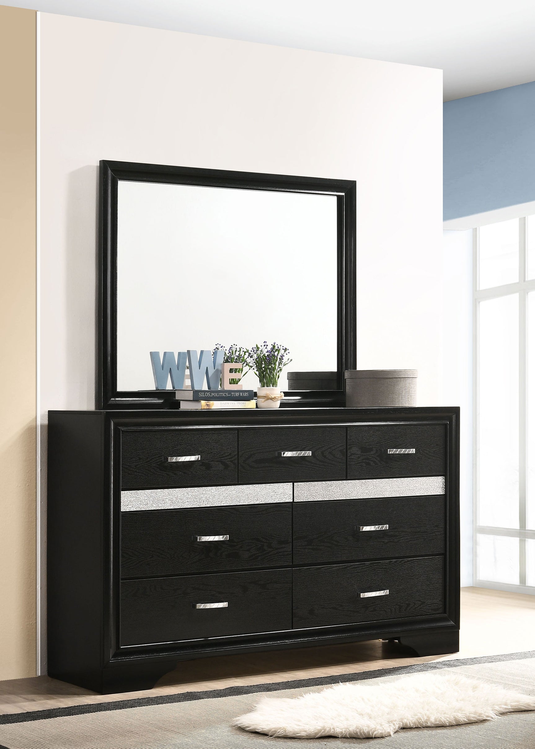 Miranda 7-drawer Dresser with Mirror Black - Tampa Furniture Outlet