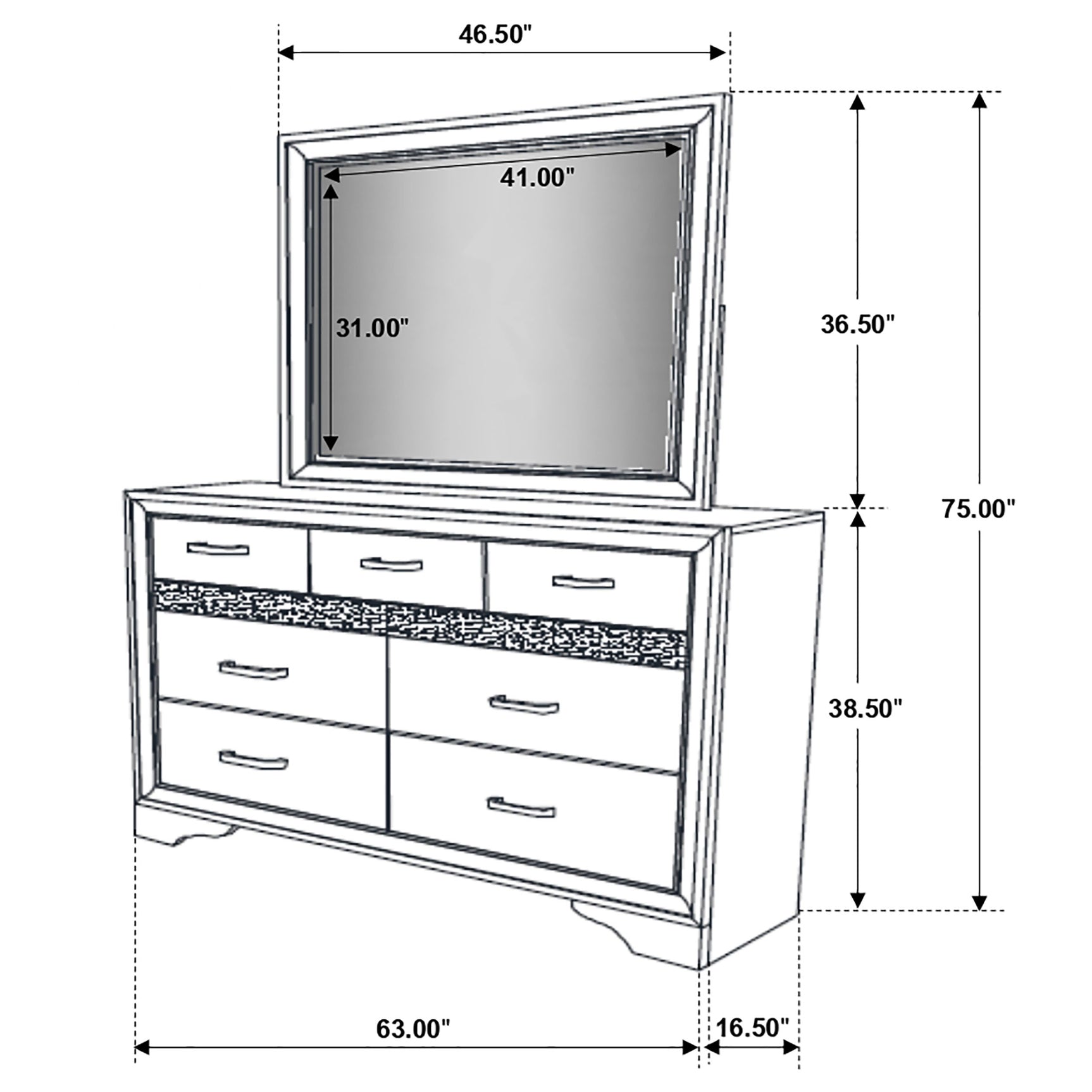 Miranda 7-drawer Dresser with Mirror Black - Tampa Furniture Outlet