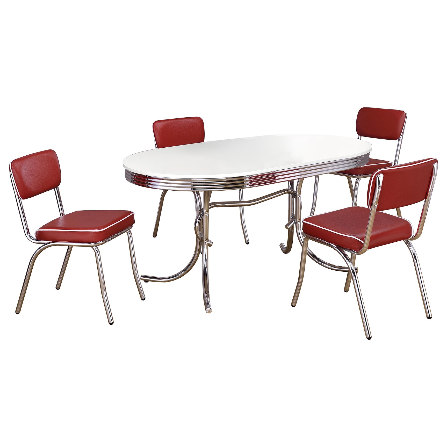 Retro 5-piece Oval Dining Table Set White and Red - Tampa Furniture Outlet