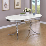 Retro Oval 60-inch Wood Top Dining Table White and Chrome - Tampa Furniture Outlet