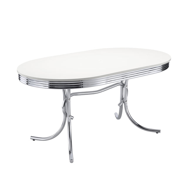 Tampa Furniture Outlet - Coaster - Retro Oval 60-inch Wood Top Dining Table White and Chrome - 2065