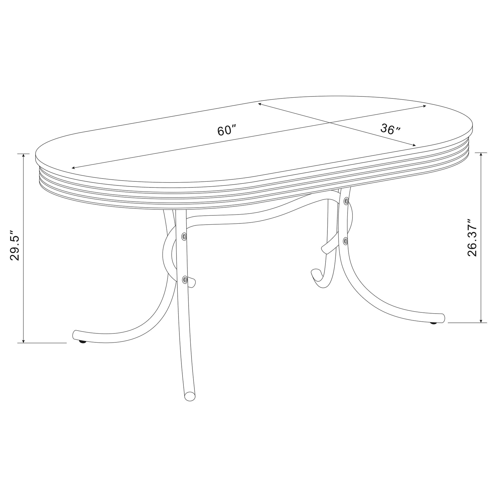 Retro Oval 60-inch Wood Top Dining Table White and Chrome - Tampa Furniture Outlet