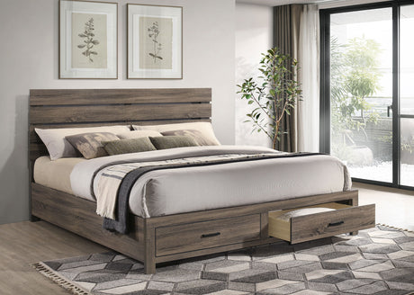 Brantford Wood Eastern King Storage Panel Bed Barrel Oak - Tampa Furniture Outlet