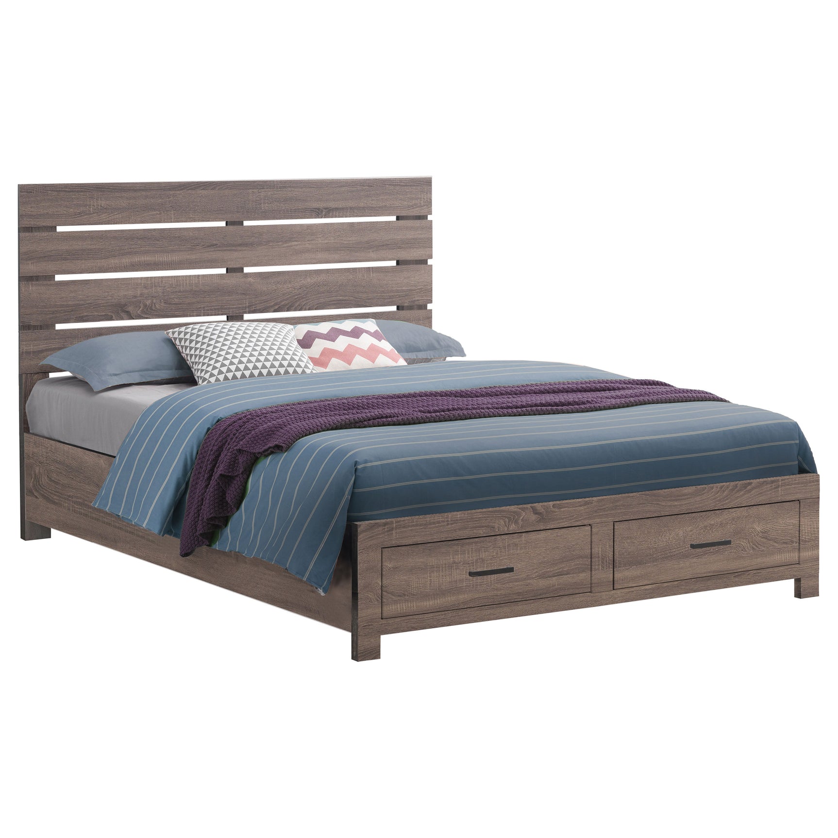 Brantford Wood Queen Storage Panel Bed Barrel Oak - Tampa Furniture Outlet