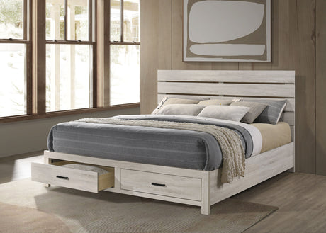 Brantford Wood Eastern King Storage Panel Bed Coastal White - Tampa Furniture Outlet