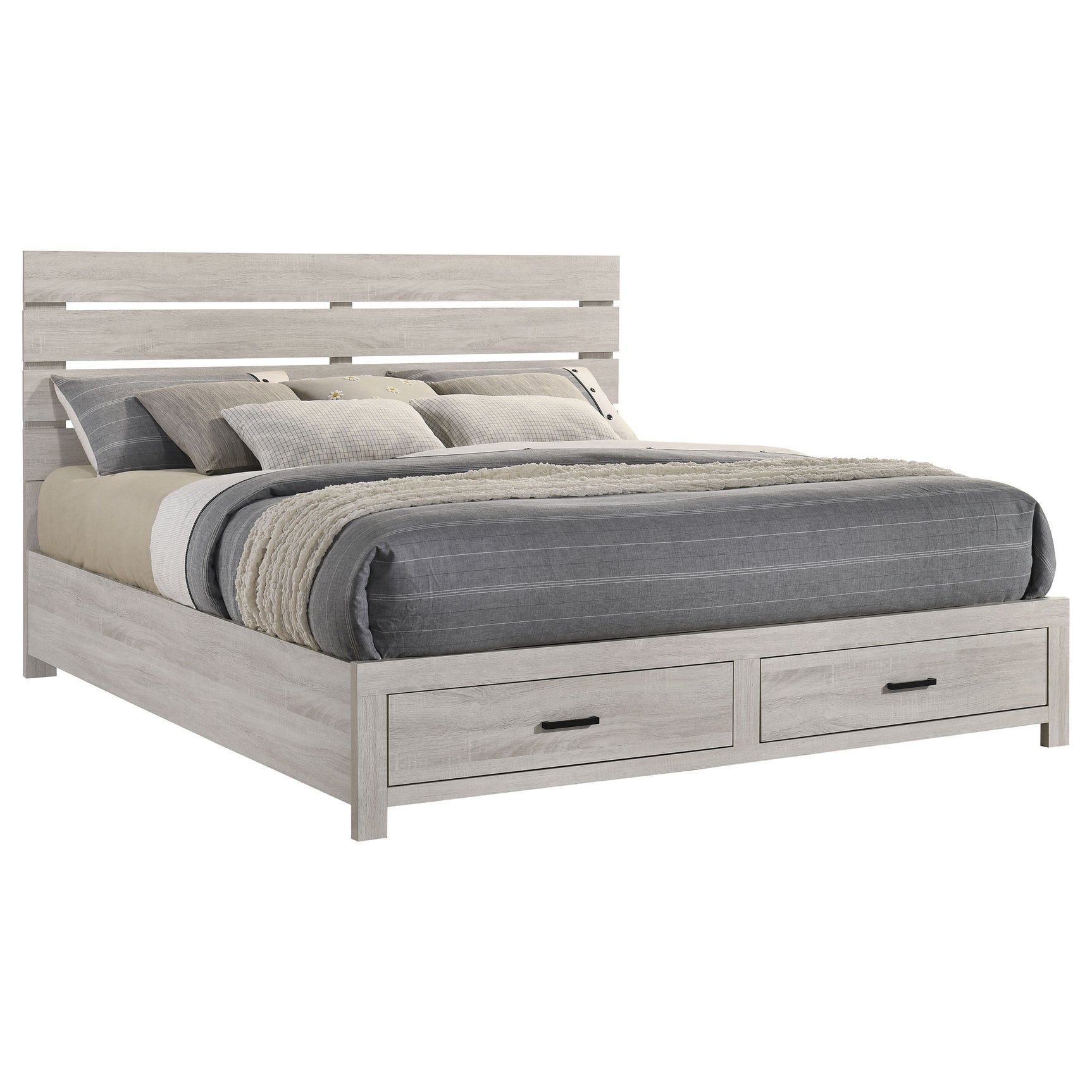 Brantford Wood Eastern King Storage Panel Bed Coastal White - Tampa Furniture Outlet