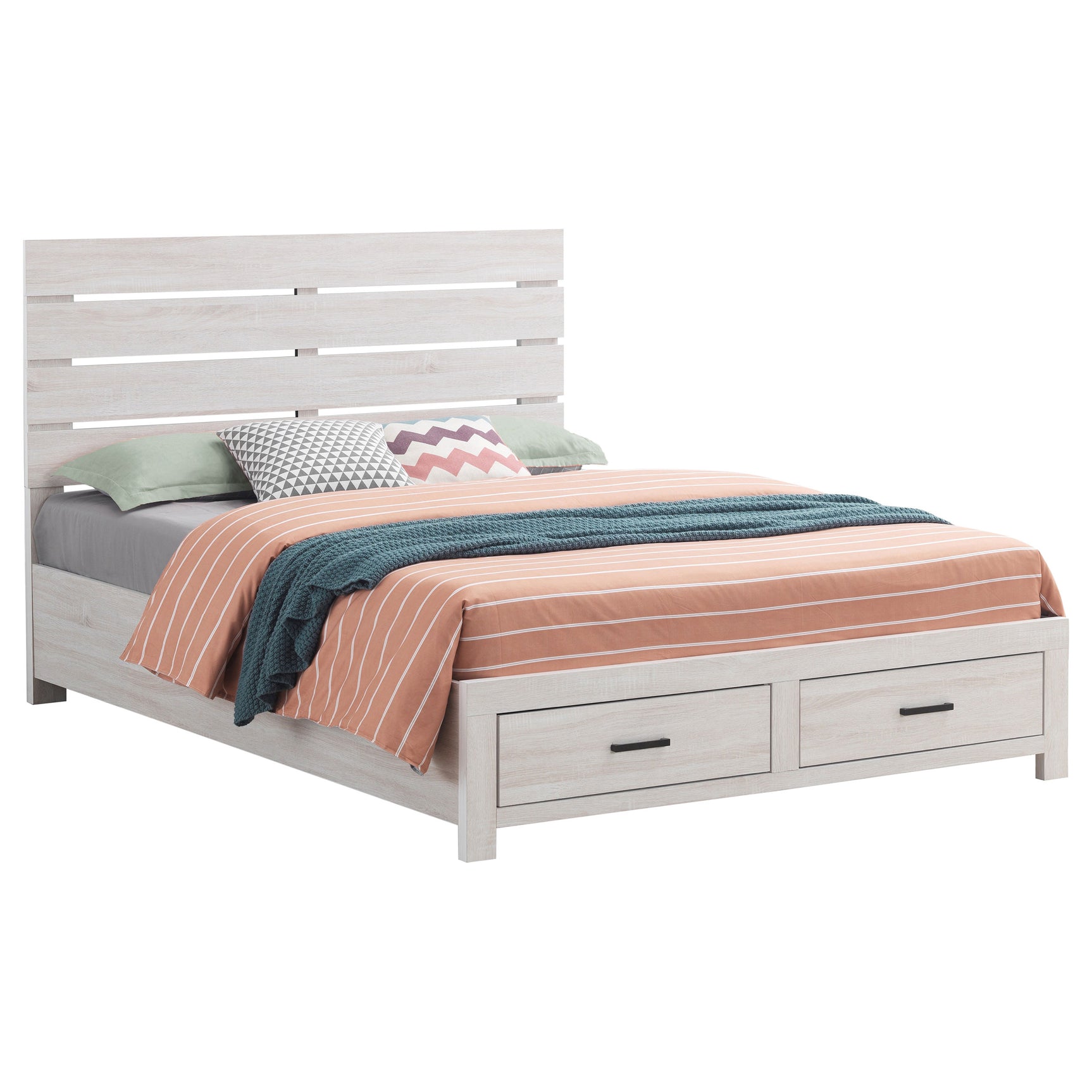 Brantford Wood Queen Storage Panel Bed Coastal White - Tampa Furniture Outlet