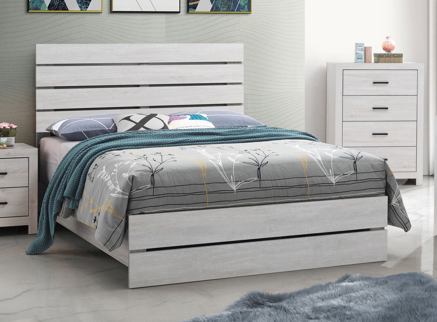 Brantford Wood Queen Panel Bed Coastal White - Tampa Furniture Outlet