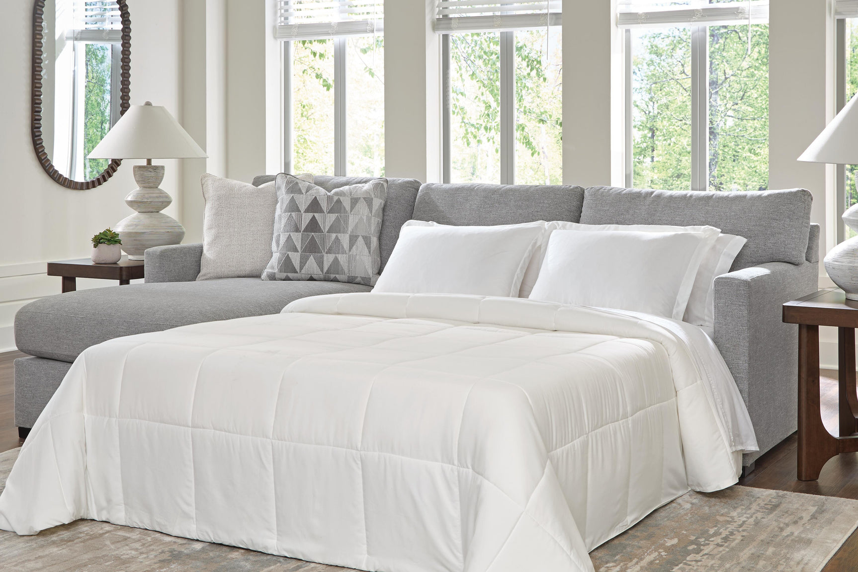 Tampa Furniture Outlet - Ashley Furniture - UrbanCrest Sectional - RAF 2-Piece Sleeper Sectional with Chaise / Pewter - PC20804S4