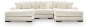 Tampa Furniture Outlet - Ashley Furniture - Lindyn Sectional - RAF 3-Piece Sectional with Double Chaise / Ivory - 21104S18