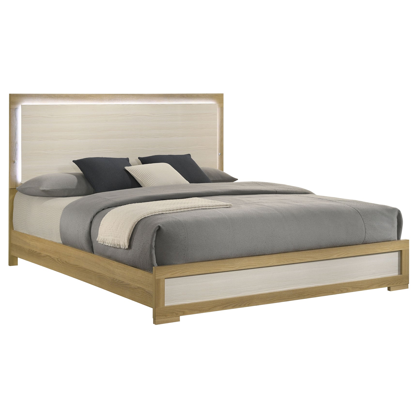 Hyland Eastern King Panel Bed LED Headboard Natural - Tampa Furniture Outlet