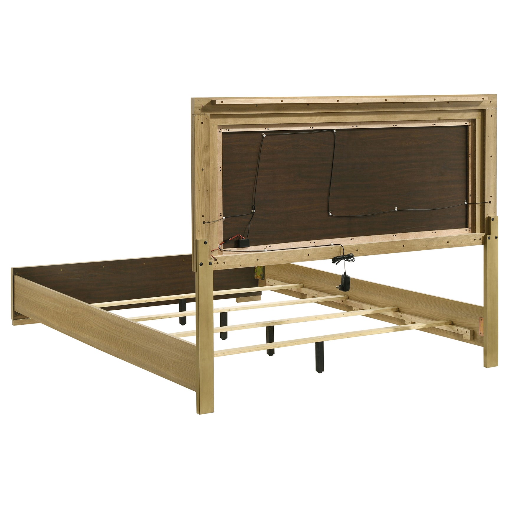 Hyland Wood Queen LED Panel Bed Natural and White - Tampa Furniture Outlet