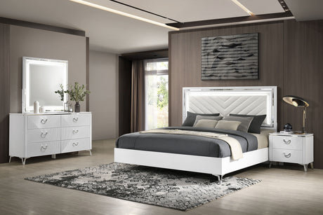 Tampa Furniture Outlet - Coaster - Cassia 4-piece Queen LED Bedroom Set White High Gloss - 215791Q-S4