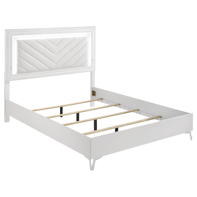 Tampa Furniture Outlet - Coaster - Cassia Queen LED Panel Bed White High Gloss - 215791Q