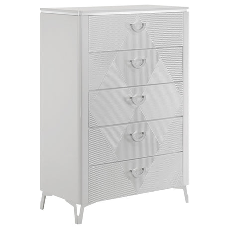 Tampa Furniture Outlet - Coaster - Cassia 5-drawer Bedroom Chest of Drawers White High Gloss - 215795