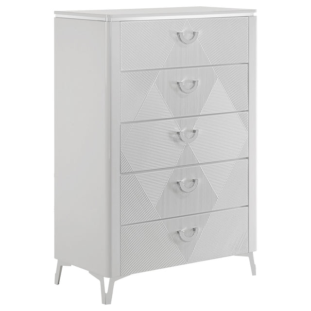 Tampa Furniture Outlet - Coaster - Cassia 5-drawer Bedroom Chest of Drawers White High Gloss - 215795