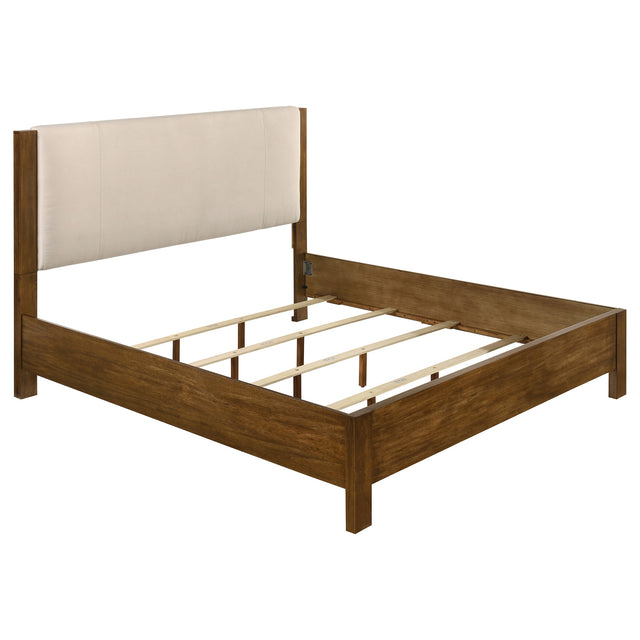 Tampa Furniture Outlet - Coaster - Adderley Eastern King Wood Panel Bed Cream and Warm Brown - 215851KE